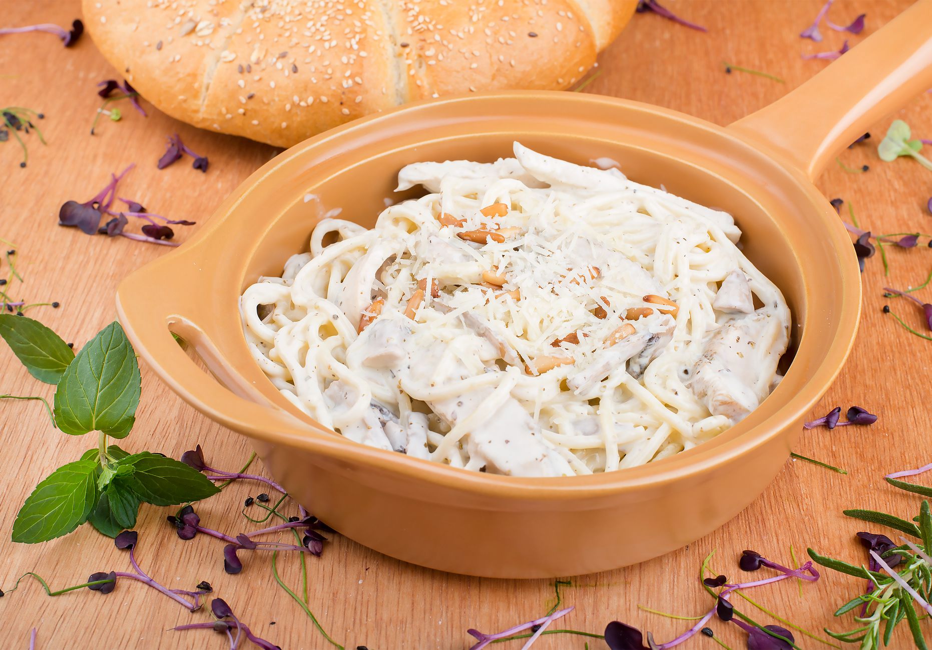 cooking pasta yogurt herbs dinner
